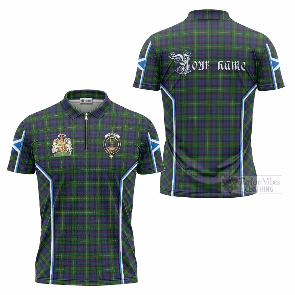 Gordon Tartan Crest Zipper Polo Shirt Scotland Coat of Arm Flag Style - Tartan Vibes Clothing