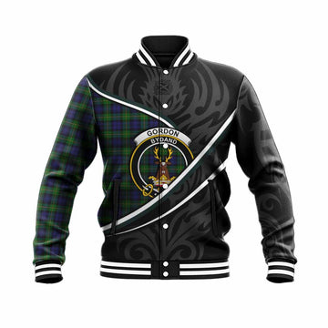 Gordon Tartan Family Crest Baseball Jacket Celtic Scottish Thistle Floral - Tartan Vibes Clothing