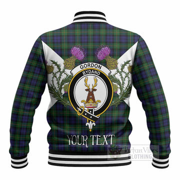 Gordon Tartan Family Crest Baseball Jacket Scottish Burns Night Thistle Floral