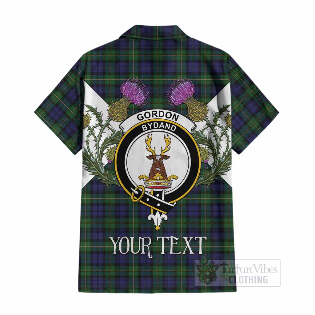 Gordon Tartan Family Crest Cotton Hawaiian Shirt Scottish Burns Night Thistle Floral