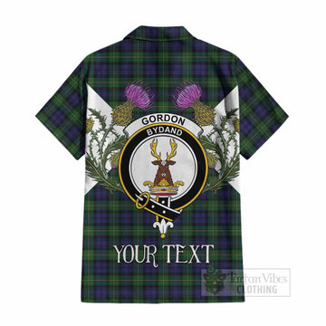 Gordon Tartan Family Crest Cotton Hawaiian Shirt Scottish Burns Night Thistle Floral