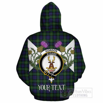 Gordon Tartan Family Crest Cotton Hoodie Scottish Burns Night Thistle Floral