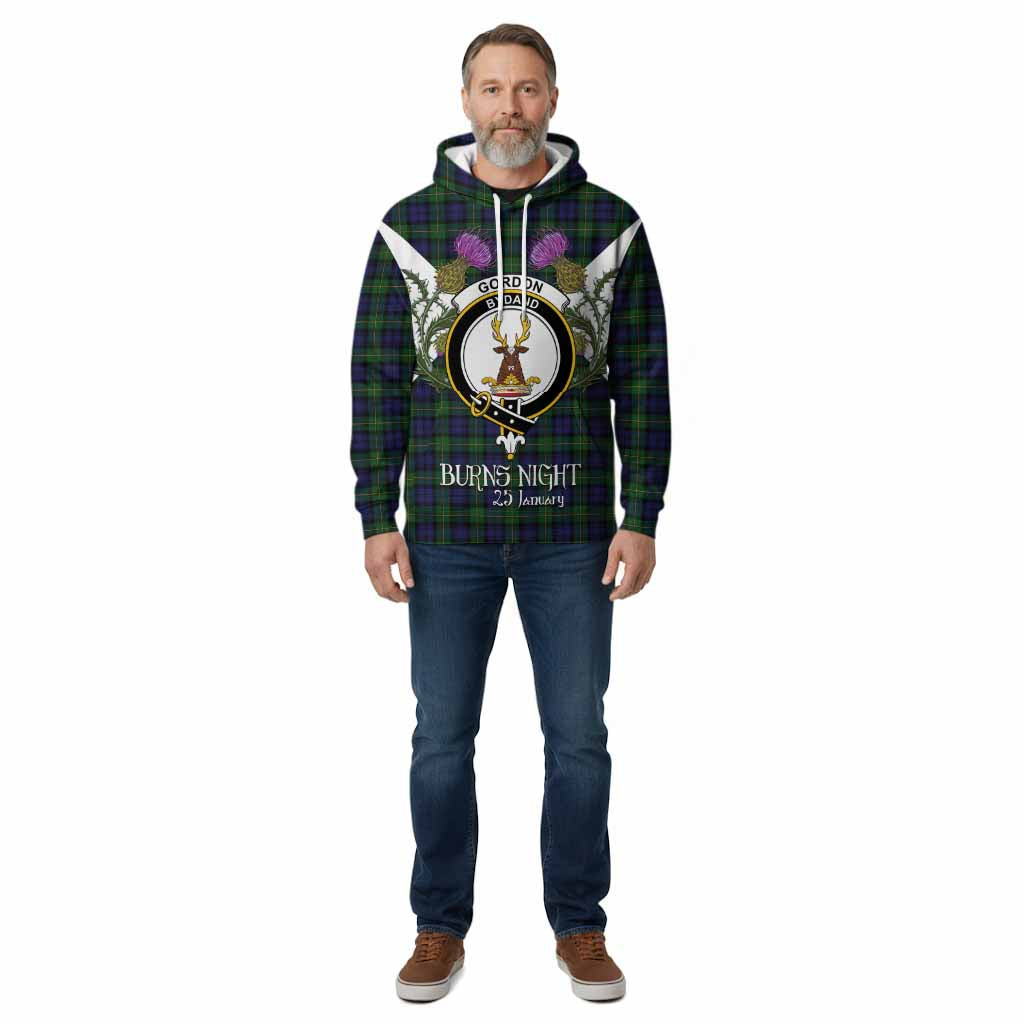 Gordon Tartan Family Crest Cotton Hoodie Scottish Burns Night Thistle Floral