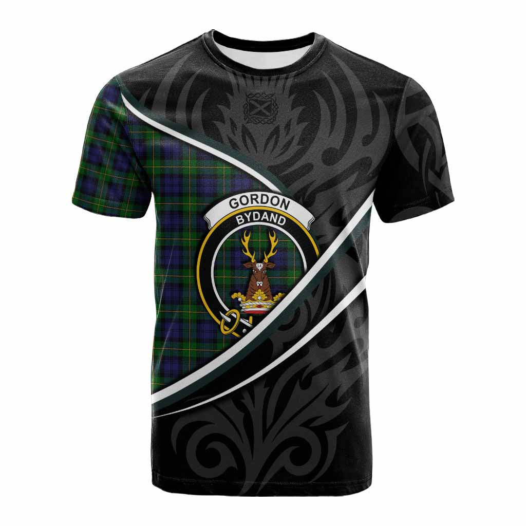 Gordon Tartan Family Crest Cotton T-shirt Celtic Scottish Thistle Floral - Tartan Vibes Clothing