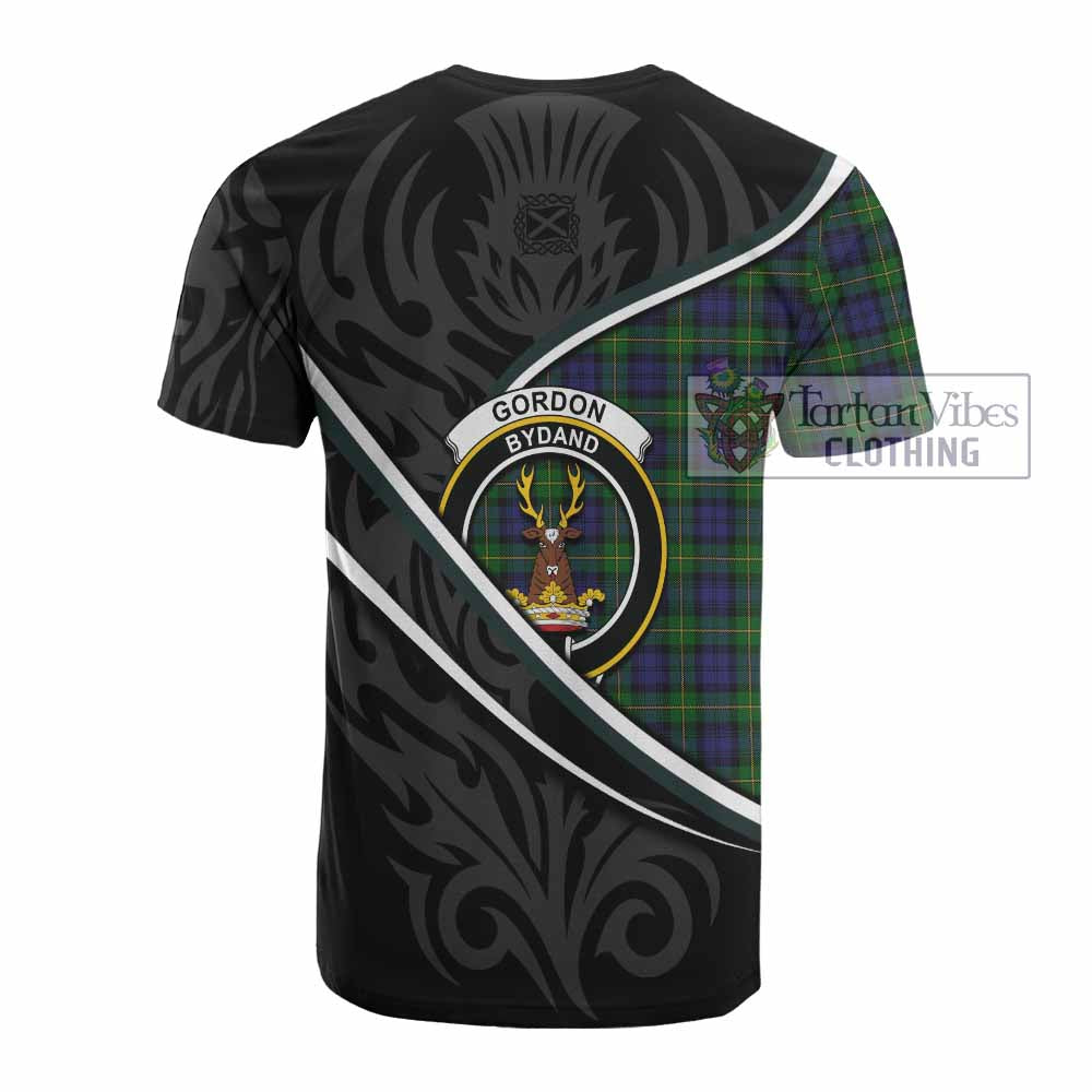 Gordon Tartan Family Crest Cotton T-shirt Celtic Scottish Thistle Floral - Tartan Vibes Clothing