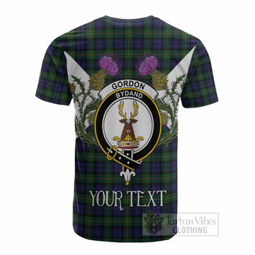 Gordon Tartan Family Crest Cotton T-shirt Scottish Burns Night Thistle Floral
