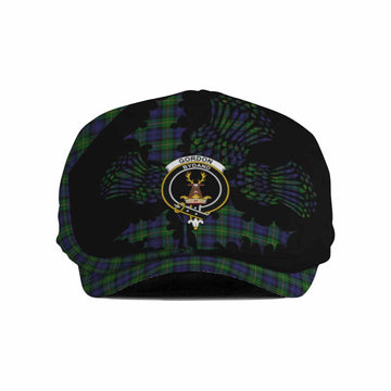 Gordon Tartan Family Crest Flat Cap, Jeff Cap Scotland Thistle Floral
