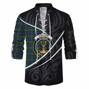 Gordon Tartan Family Crest Ghillie Kilt Shirt Celtic Scottish Thistle Floral
