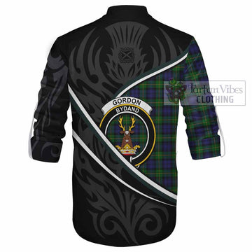 Gordon Tartan Family Crest Ghillie Kilt Shirt Celtic Scottish Thistle Floral