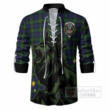 Gordon Tartan Family Crest Ghillie Shirt Crowned Lion Roaring