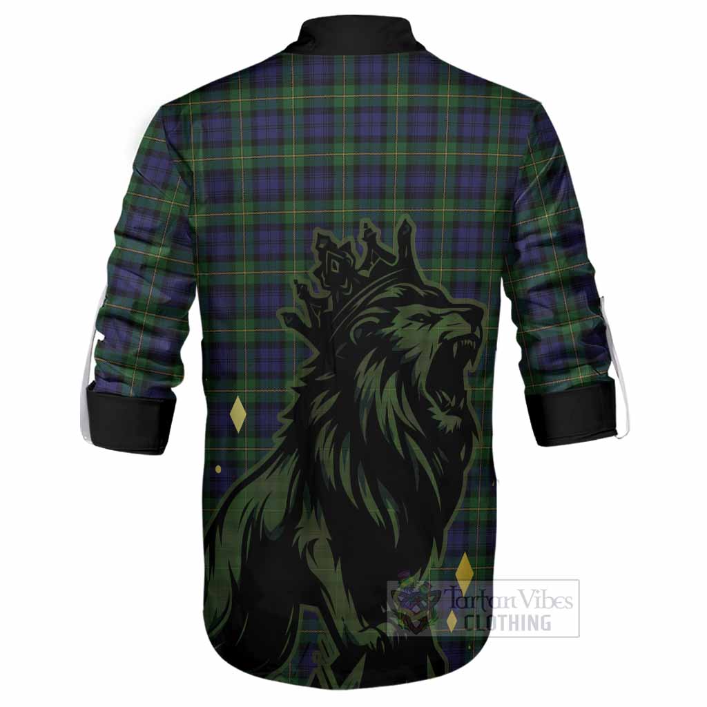 Gordon Tartan Family Crest Ghillie Shirt Crowned Lion Roaring