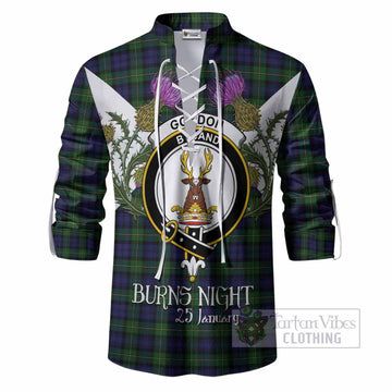 Gordon Tartan Family Crest Ghillie Shirt Scottish Burns Night Thistle Floral