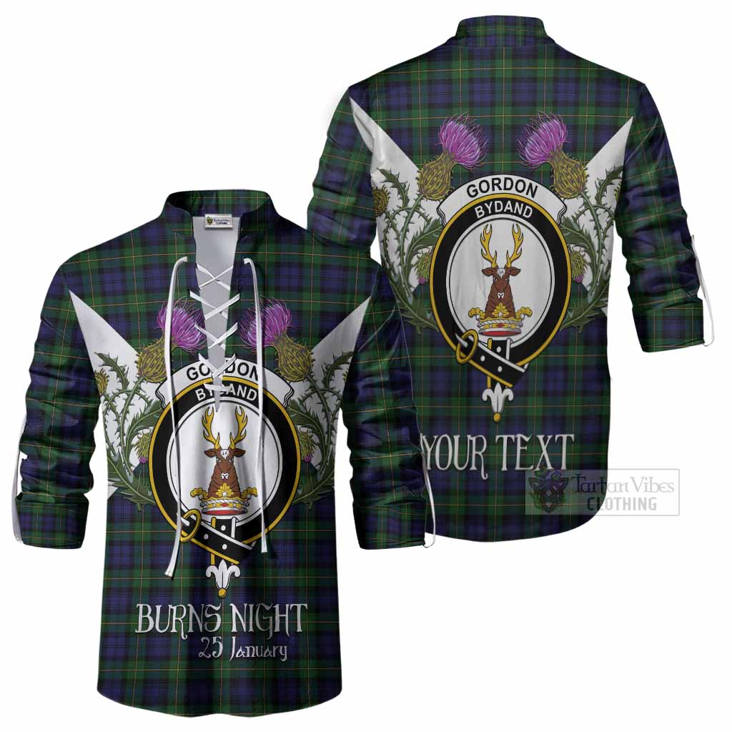 Gordon Tartan Family Crest Ghillie Shirt Scottish Burns Night Thistle Floral