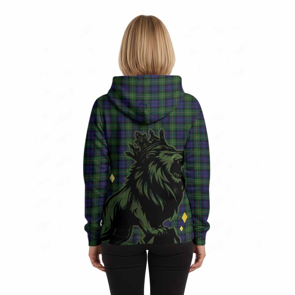 Gordon Tartan Family Crest Hoodie Crowned Lion Roaring