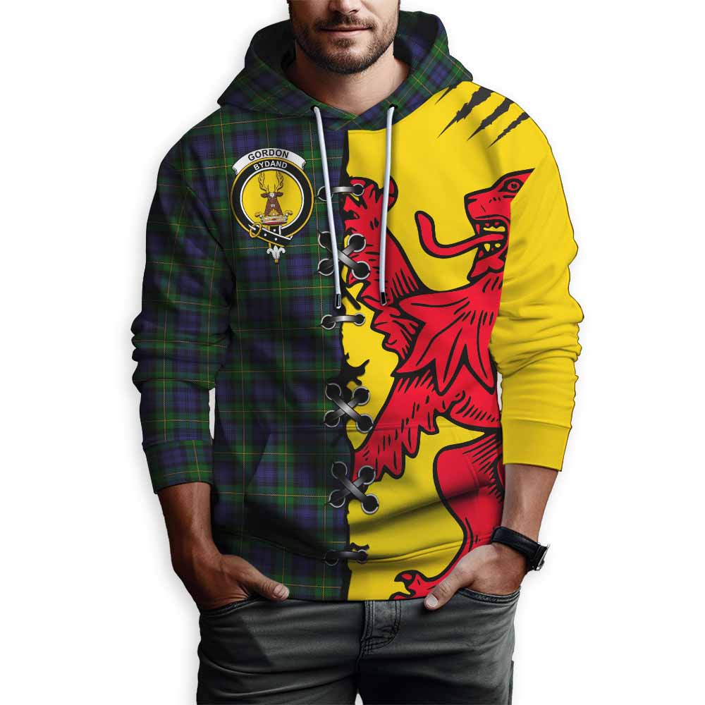 Gordon Tartan Family Crest Hoodie Lion Rampant Honor - Tartan Vibes Clothing
