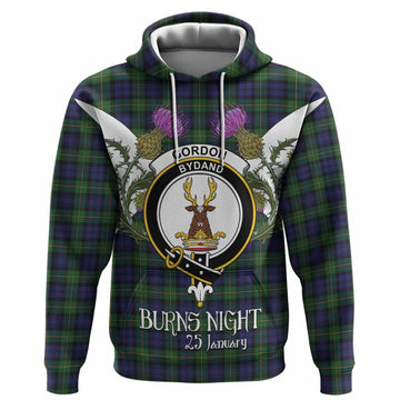 Gordon Tartan Family Crest Hoodie Scottish Burns Night Thistle Floral