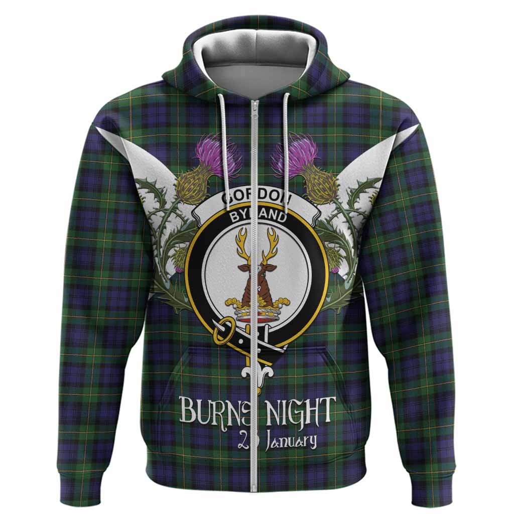 Gordon Tartan Family Crest Hoodie Scottish Burns Night Thistle Floral