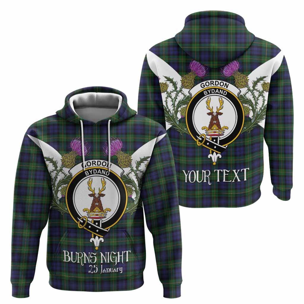 Gordon Tartan Family Crest Hoodie Scottish Burns Night Thistle Floral