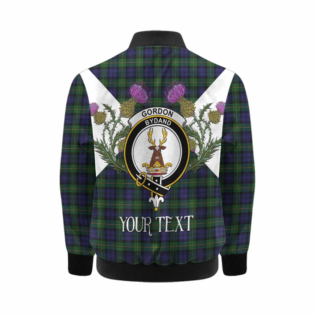 Gordon Tartan Family Crest Kid Bomber Jacket Scottish Burns Night Thistle Floral
