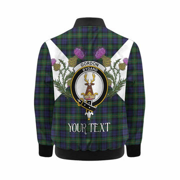 Gordon Tartan Family Crest Kid Bomber Jacket Scottish Burns Night Thistle Floral