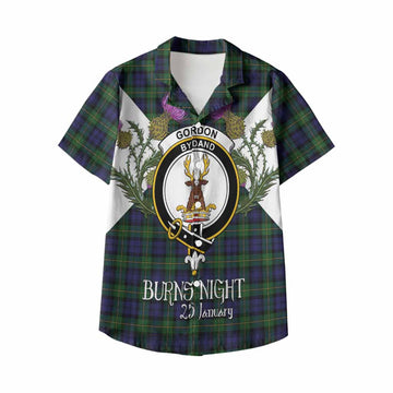 Gordon Tartan Family Crest Kid Hawaiian Shirt Scottish Burns Night Thistle Floral