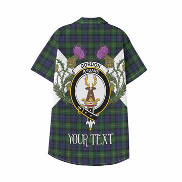 Gordon Tartan Family Crest Kid Hawaiian Shirt Scottish Burns Night Thistle Floral