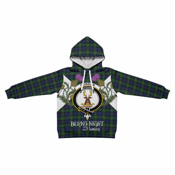 Gordon Tartan Family Crest Kid Hoodie Scottish Burns Night Thistle Floral