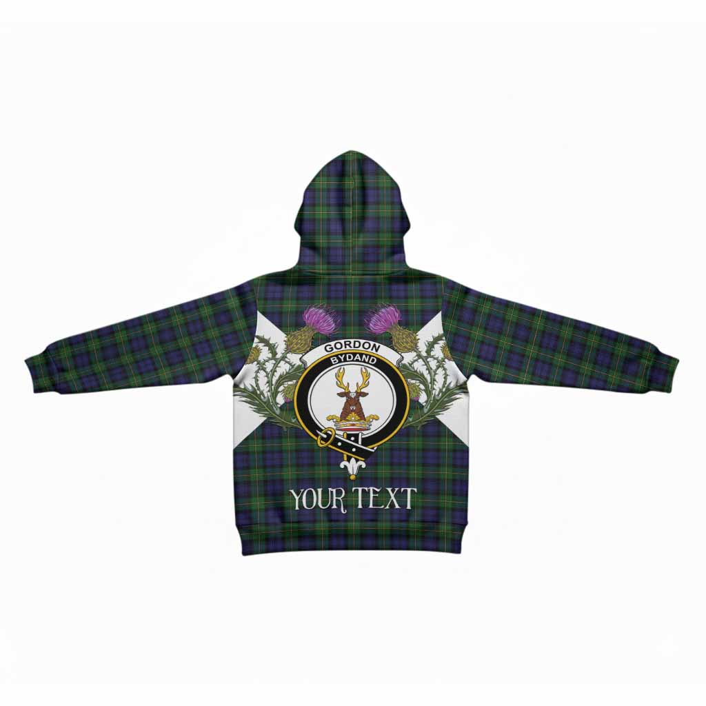 Gordon Tartan Family Crest Kid Hoodie Scottish Burns Night Thistle Floral
