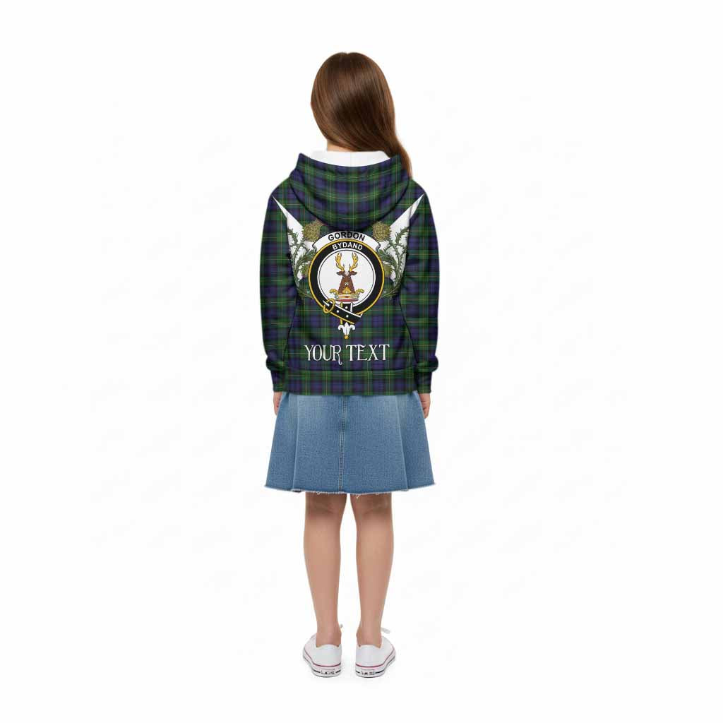 Gordon Tartan Family Crest Kid Hoodie Scottish Burns Night Thistle Floral