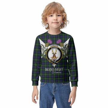 Gordon Tartan Family Crest Kid Knitted Sweatshirt Scottish Burns Night Thistle Floral