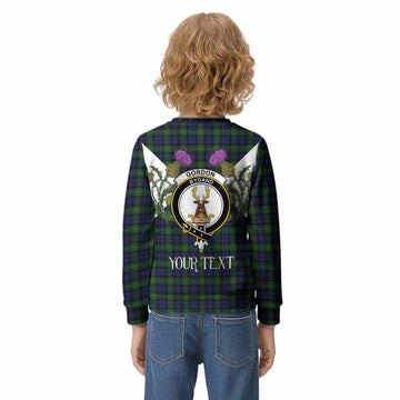 Gordon Tartan Family Crest Kid Knitted Sweatshirt Scottish Burns Night Thistle Floral