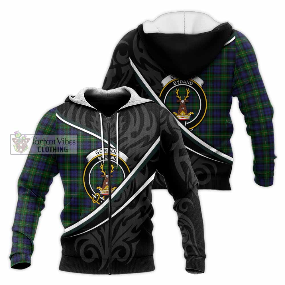 Gordon Tartan Family Crest Knitted Hoodie Celtic Scottish Thistle Floral - Tartan Vibes Clothing