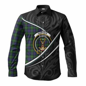Gordon Tartan Family Crest Long Sleeve Button Shirts Celtic Scottish Thistle Floral