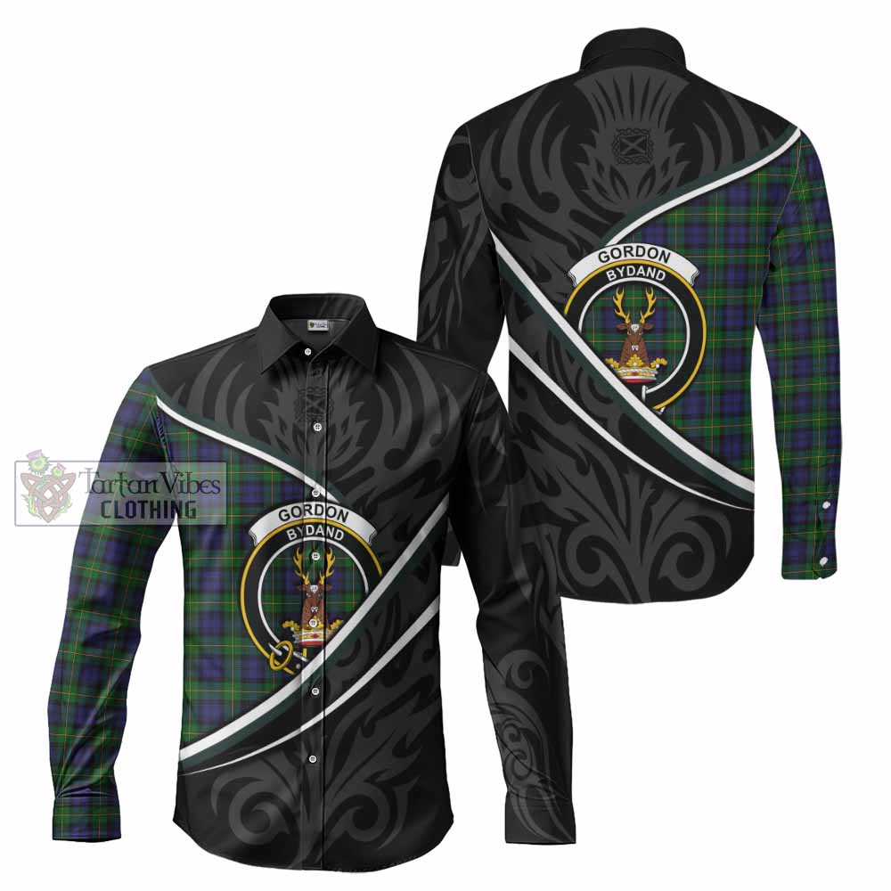 Gordon Tartan Family Crest Long Sleeve Button Shirts Celtic Scottish Thistle Floral - Tartan Vibes Clothing