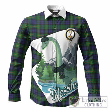 Gordon Tartan Family Crest Long Sleeve Button Shirts Nessie Scottish Loch Ness Monster