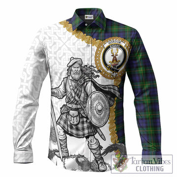 Gordon Tartan Family Crest Long Sleeve Button Shirts Scottish Highland Warrior Celtic Knot Thistle