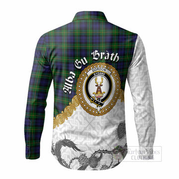 Gordon Tartan Family Crest Long Sleeve Button Shirts Scottish Highland Warrior Celtic Knot Thistle