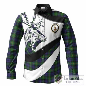 Gordon Tartan Family Crest Long Sleeve Button Shirts Scottish Red Deer Curves Style