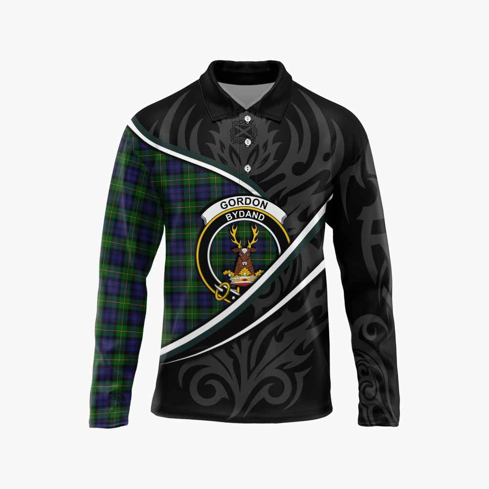 Gordon Tartan Family Crest Long Sleeve Polo Shirt Celtic Scottish Thistle Floral - Tartan Vibes Clothing