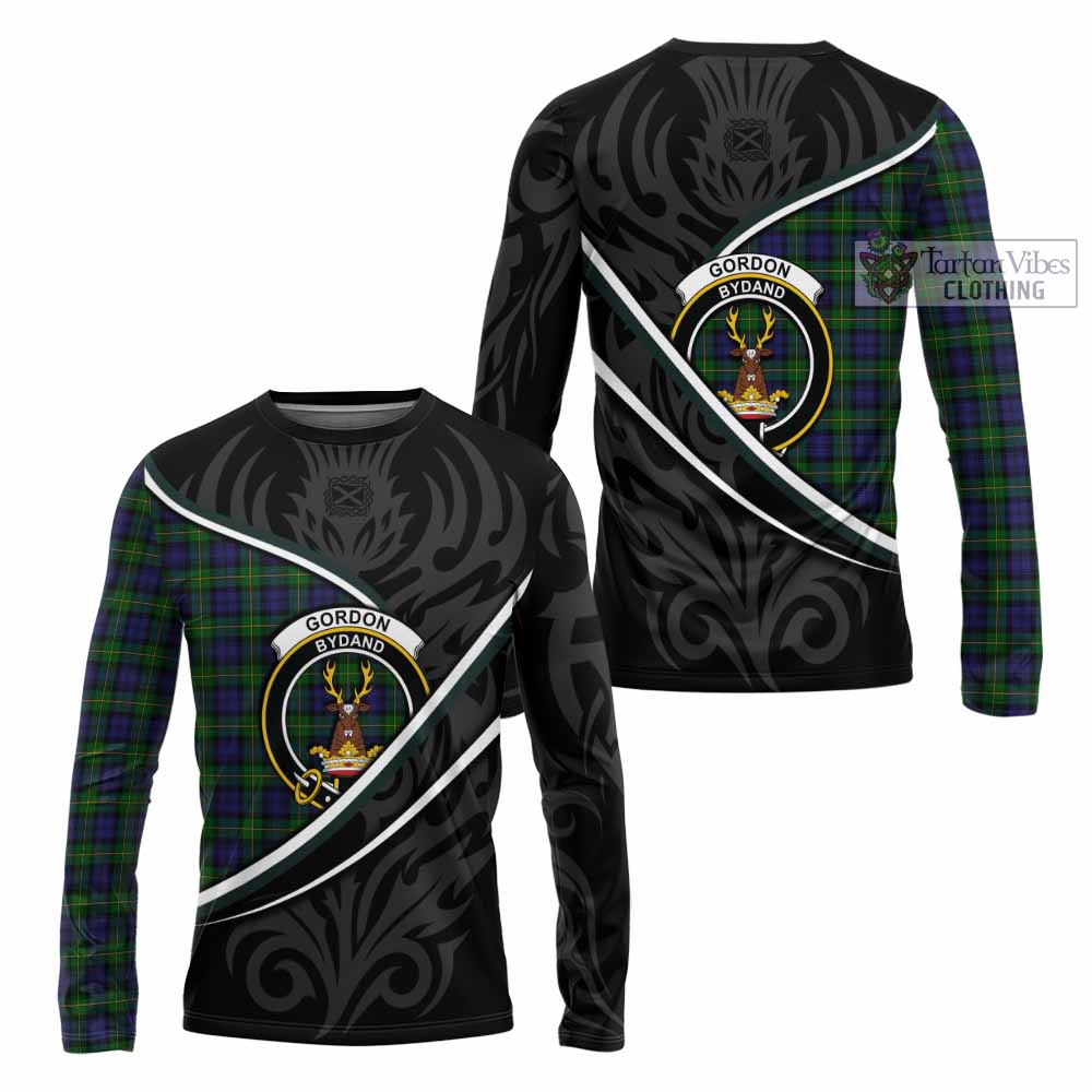 Gordon Tartan Family Crest Long Sleeve T-Shirt Celtic Scottish Thistle Floral - Tartan Vibes Clothing