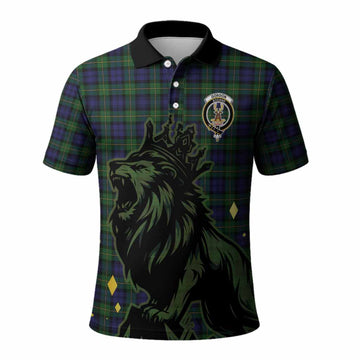 Gordon Tartan Family Crest Polo Shirt Crowned Lion Roaring