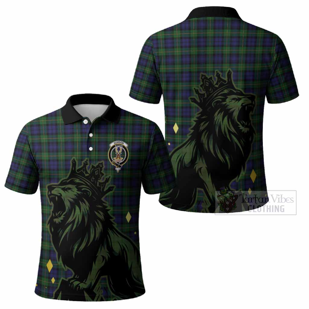 Gordon Tartan Family Crest Polo Shirt Crowned Lion Roaring