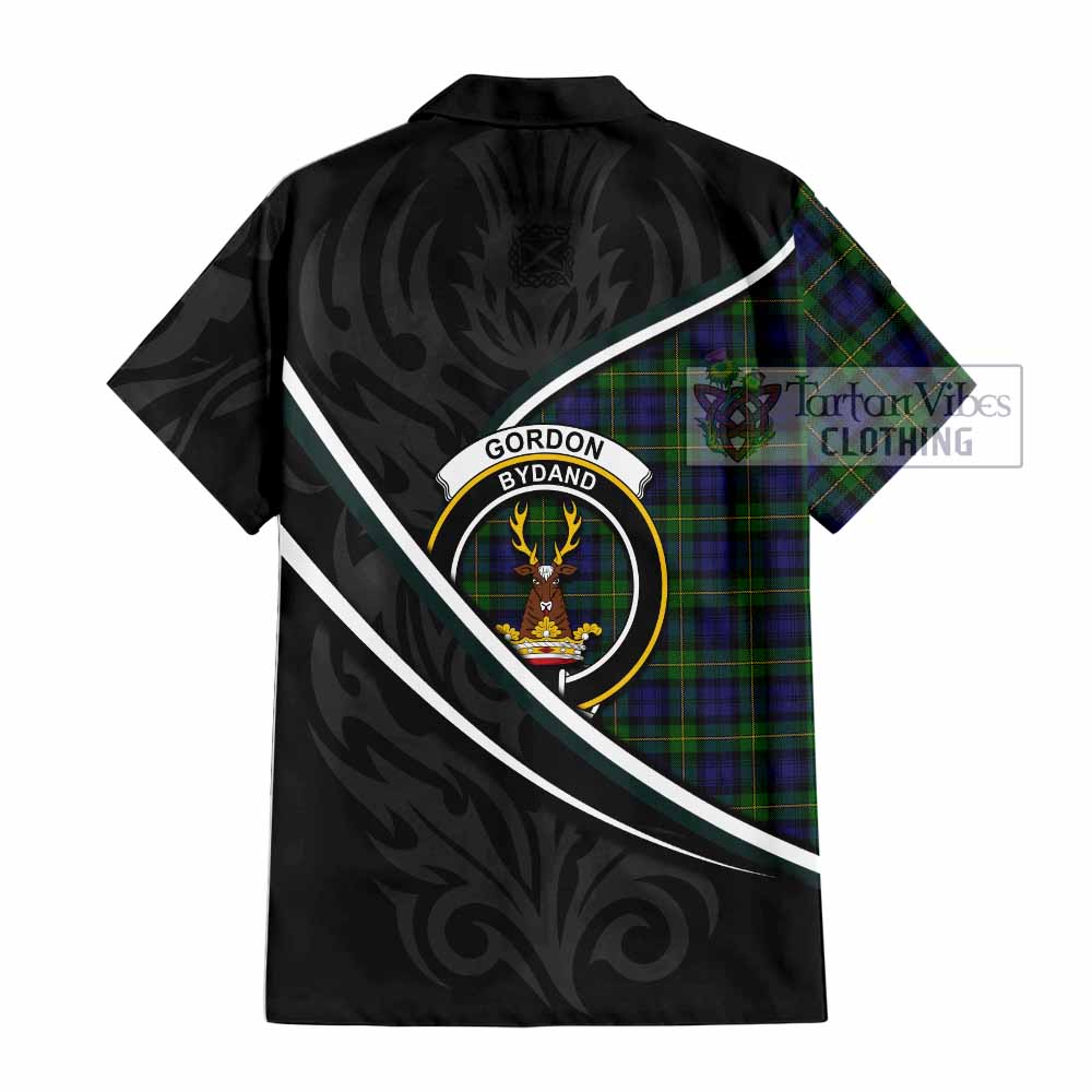 Gordon Tartan Family Crest Short Sleeve Button Shirt Celtic Scottish Thistle Floral - Tartan Vibes Clothing