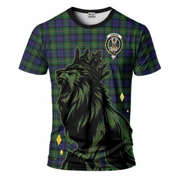 Gordon Tartan Family Crest T-Shirt Crowned Lion Roaring