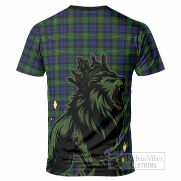 Gordon Tartan Family Crest T-Shirt Crowned Lion Roaring