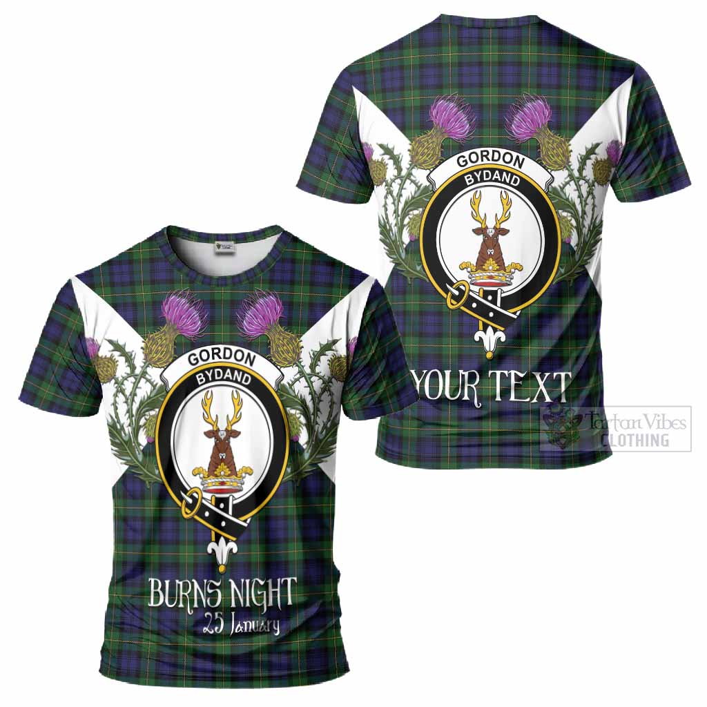 Gordon Tartan Family Crest T-Shirt Scottish Burns Night Thistle Floral
