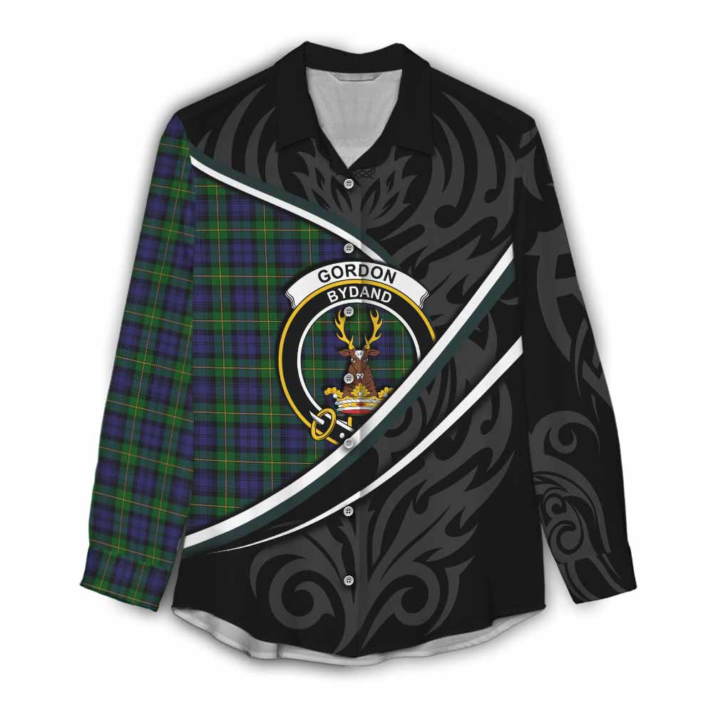 Gordon Tartan Family Crest Women Casual Shirt Celtic Scottish Thistle Floral - Tartan Vibes Clothing
