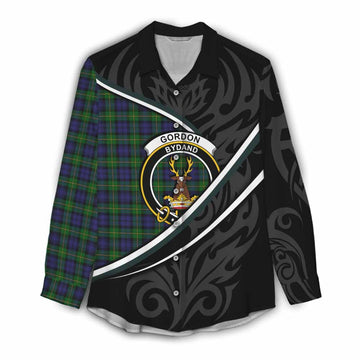 Gordon Tartan Family Crest Women Casual Shirt Celtic Scottish Thistle Floral