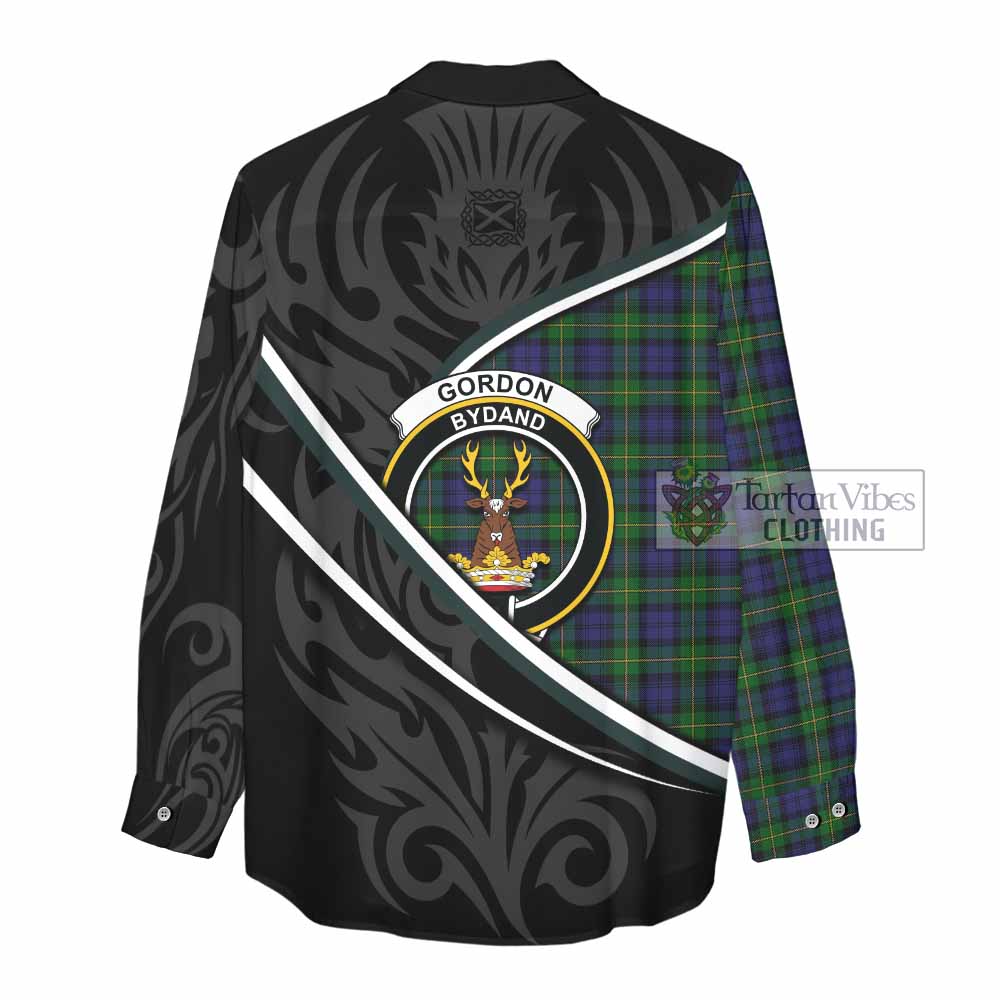 Gordon Tartan Family Crest Women Casual Shirt Celtic Scottish Thistle Floral - Tartan Vibes Clothing