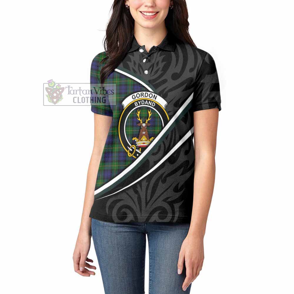 Gordon Tartan Family Crest Women's Polo Shirt Celtic Scottish Thistle Floral - Tartan Vibes Clothing